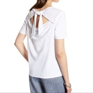 HALOGEN Bnwt White Short Sleeve Top Back Tie sz Small